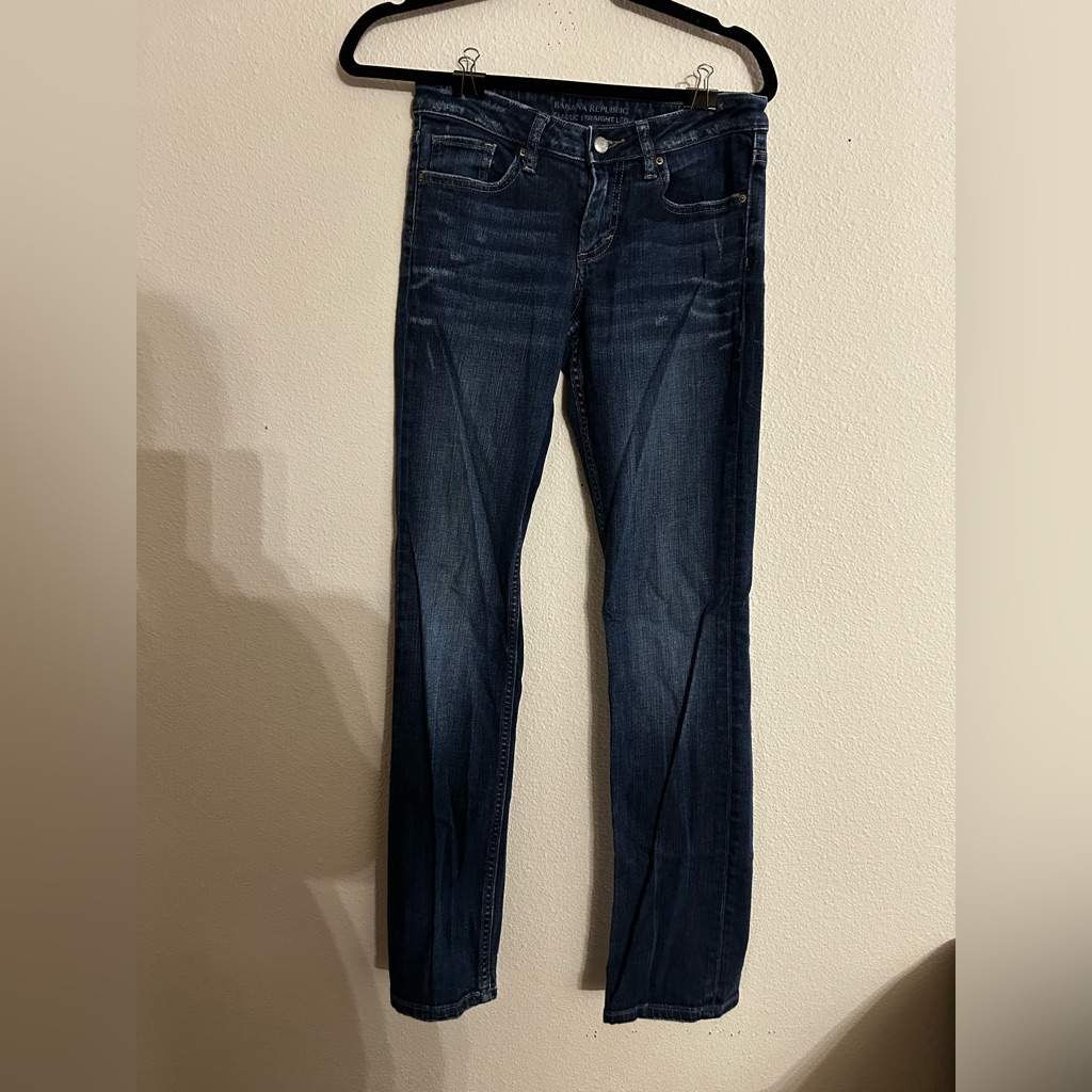 Banana Republic Size 2 Classic Straight Leg Dark Wash Distressed Jeans